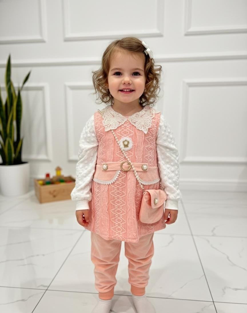 Winter frock dress with cute baby purse