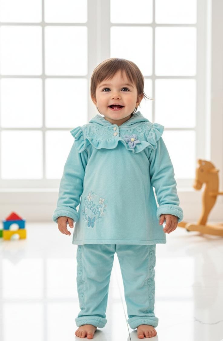 Velvet frill detailing embroidery dress