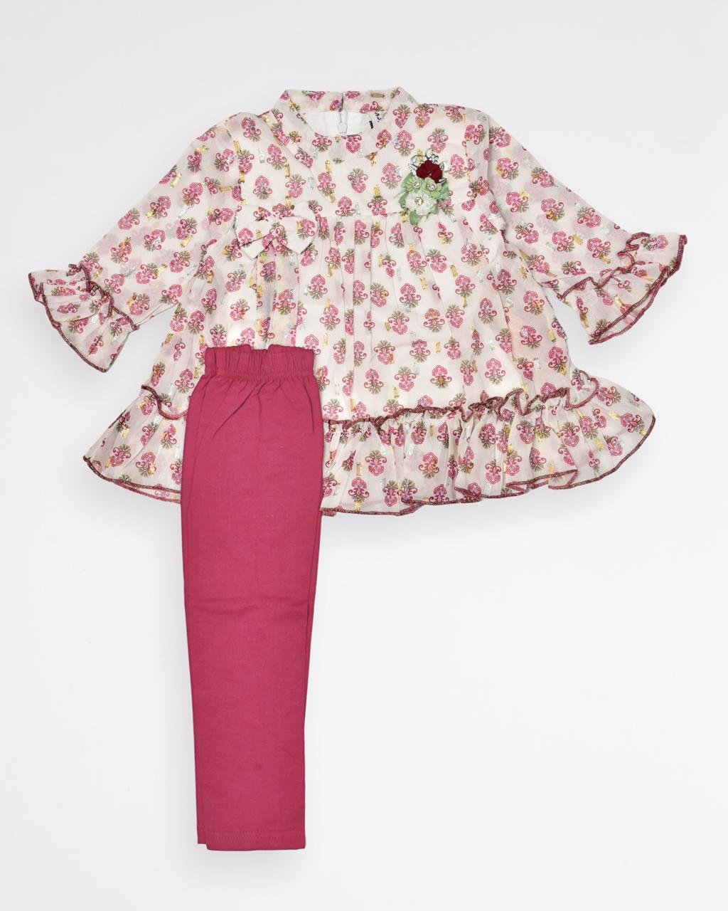 Printed Chiffon Frock with Trouser (1-to-4 year) - Image 2
